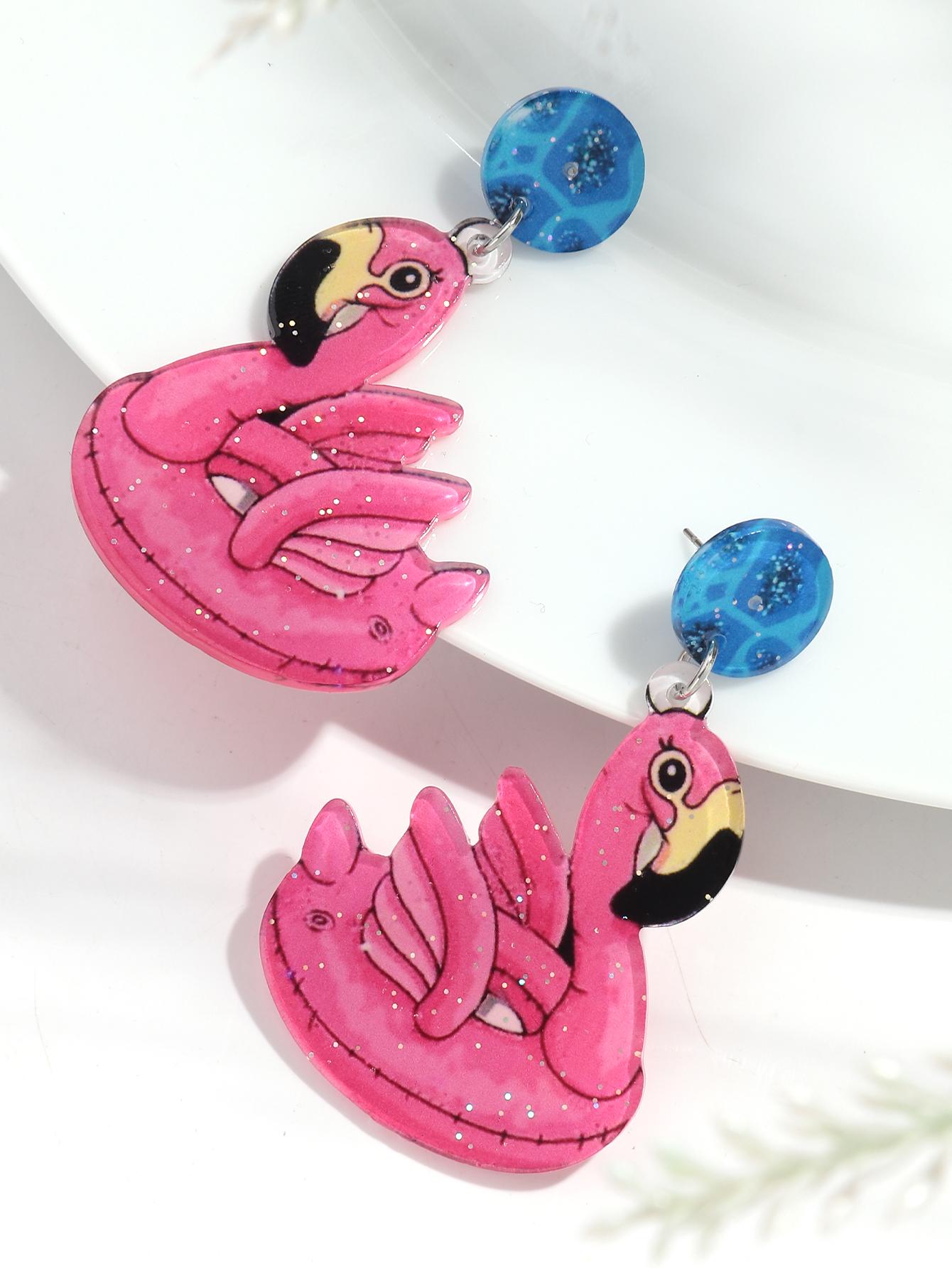 

Christmas Cute Pink Flamingo Acrylic Earrings for Women Girl Funny Animal Dangle Earring Fashion Party Jewelry Gifts