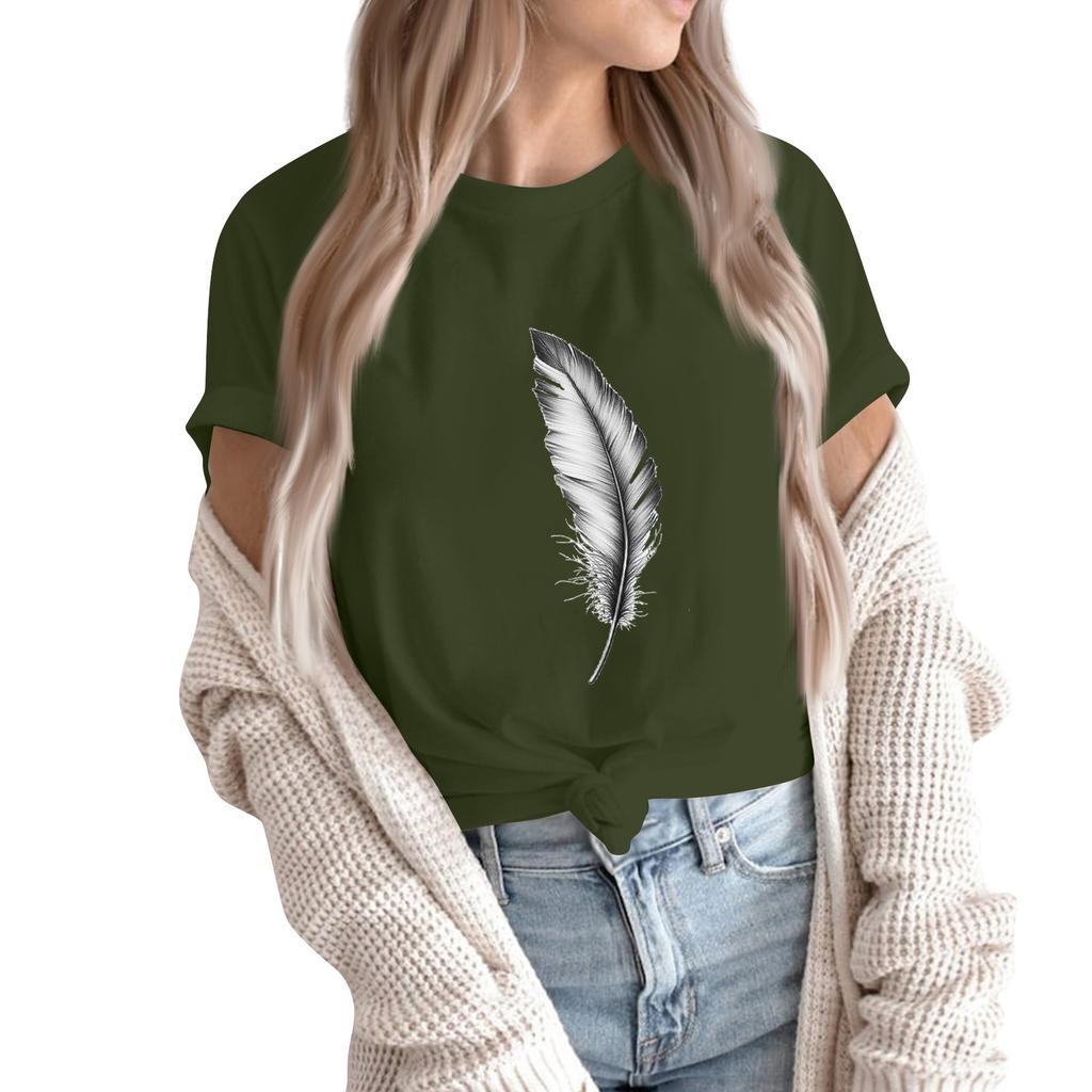 Women's Fashion Casual Printed Short Sleeve Round Neck Pullover Tops