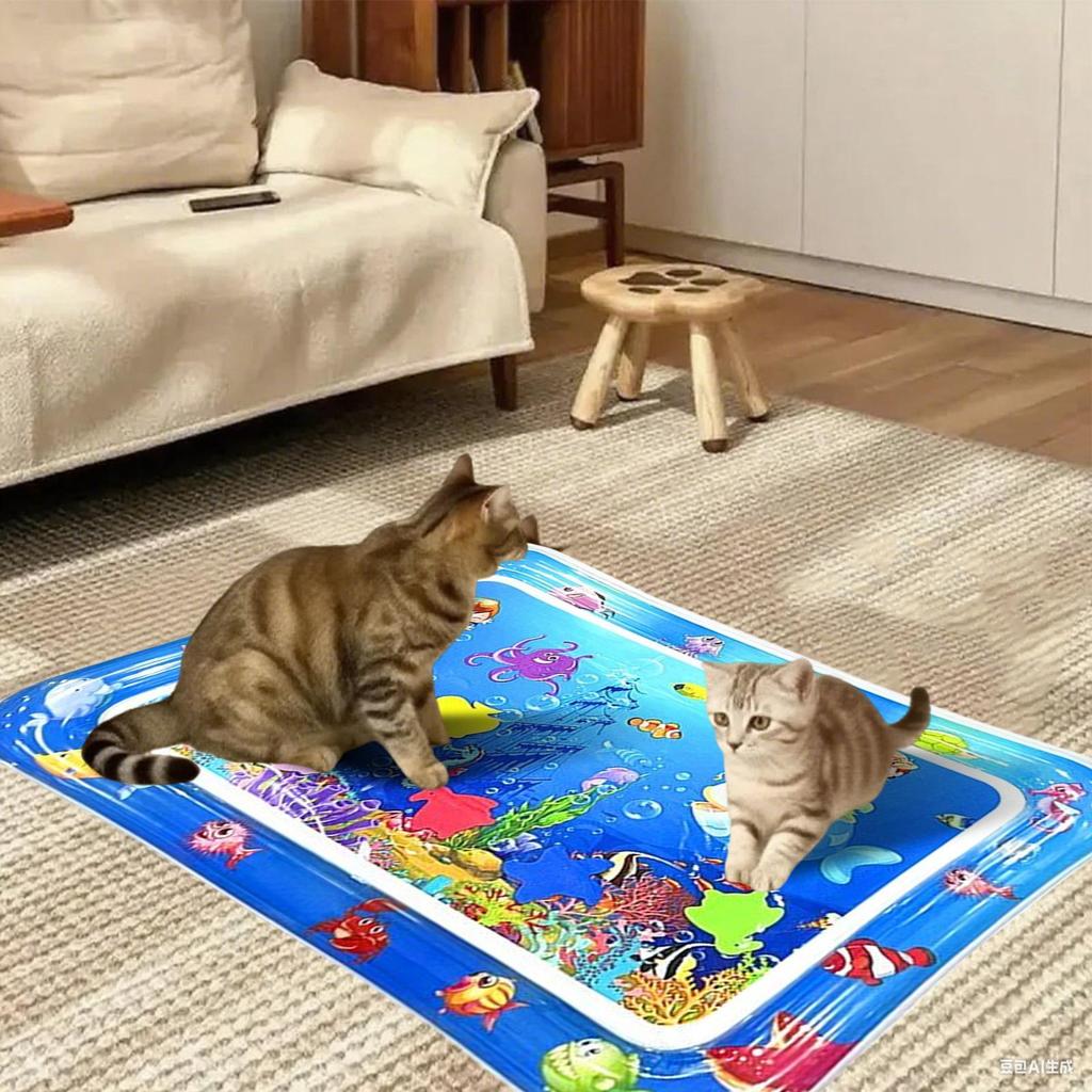 Water Mat For Cats 25.98x18.5 Inches Inflatable Pet Water Sensory Mat Interactive Cooling Cushion Non-Slip Tray Scratcher Toy