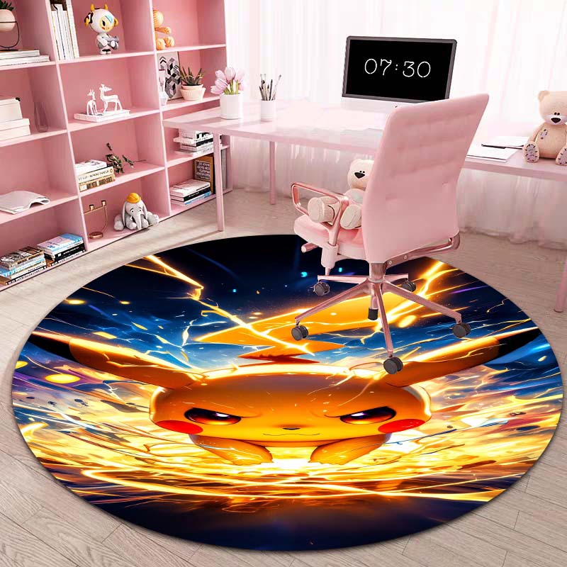 3DPikachu HD Cartoon Round Rug, Suitable for Decorating Living Rooms, Bedrooms, Sofas, and Playrooms; Non-slip Gift.