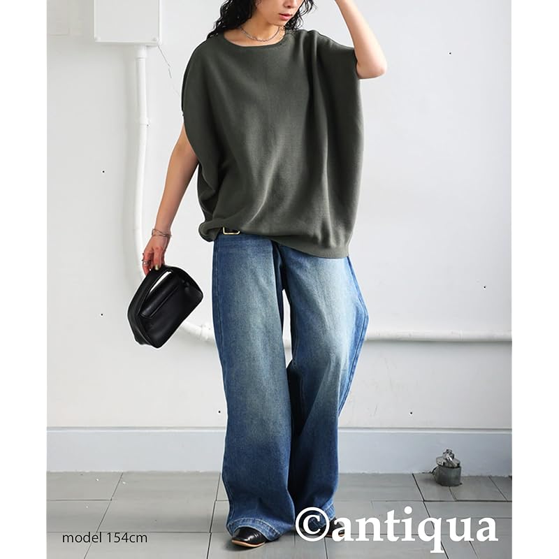 [antiqua] [Antica] dolman knit ladies tops short sleeve french NA-00480 Onesize 02 khaki