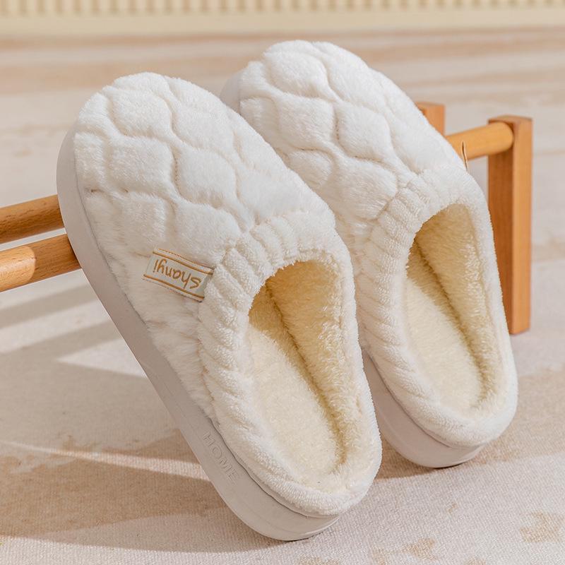 Women's and Men's Non-Slip Plush Cotton Slippers for Spring, Autumn, and Winter