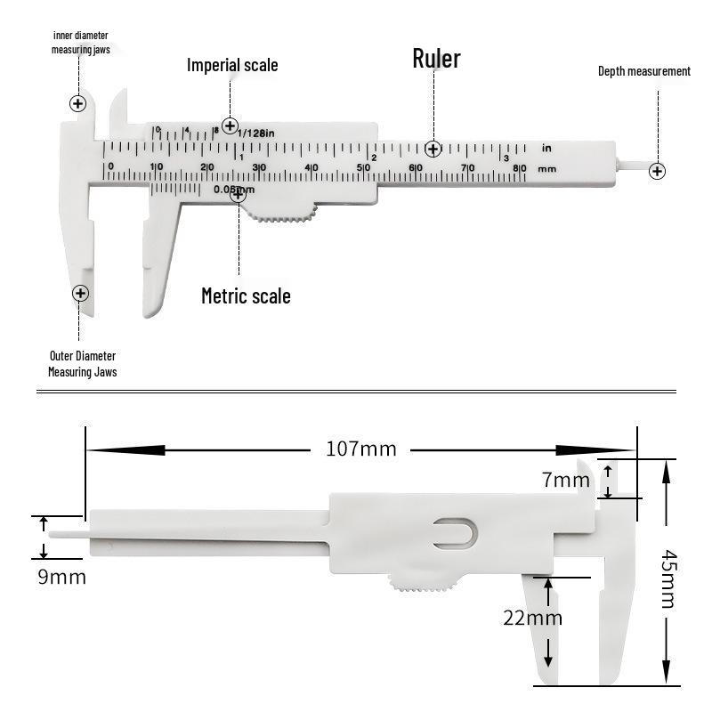 0-80mm Double Scale Vernier Caliper Plastic Wenge Student Measuring Tool