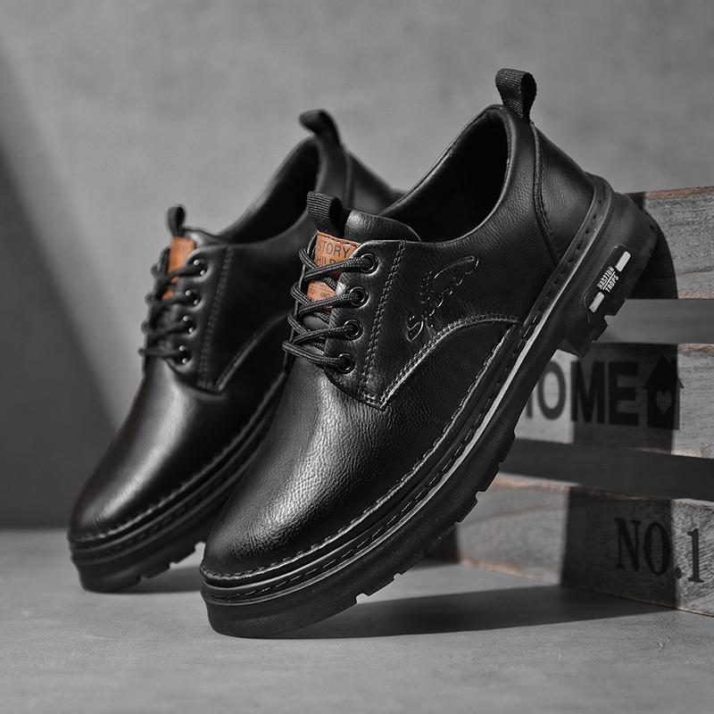 

Мужские повседневные кожаные туфли с низким верхом, деловые туфли, туфли на шнуровке, оксфорды, балетки 43 чёрный