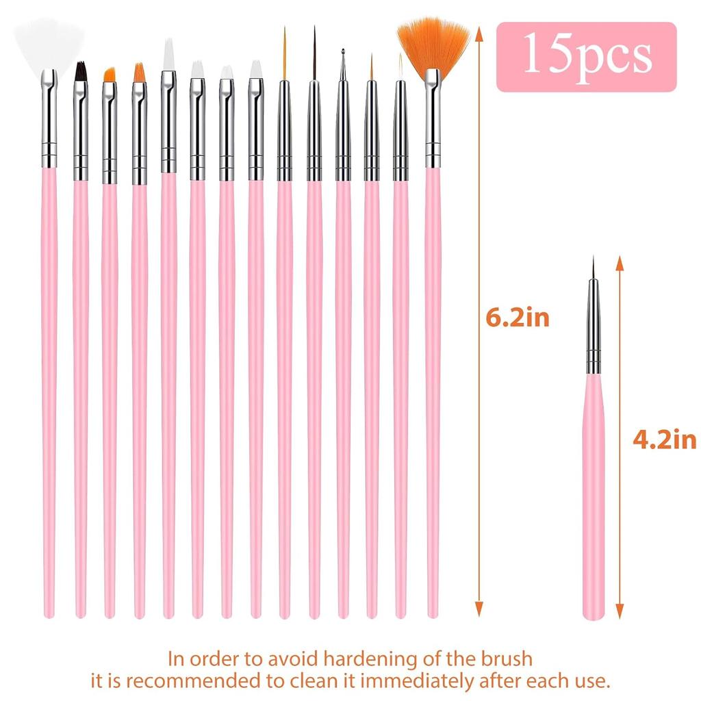 YIKOOLIN 15pcs Nail Paint Brushes Set Acrylic UV Gel Drawing Dotting  Nail Art Brushes for Gel Polish Nail Art Design Tools