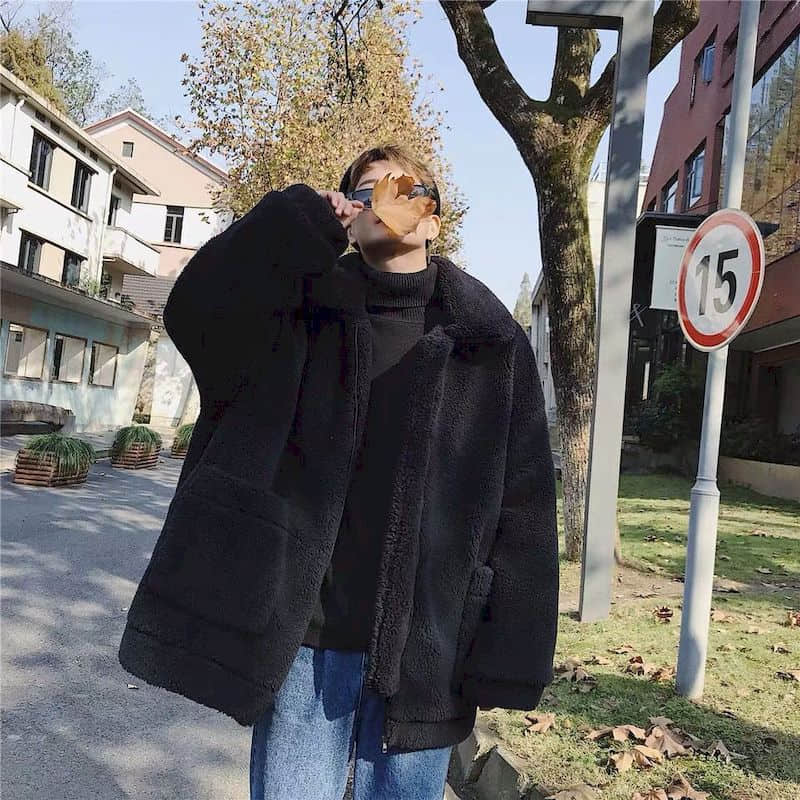 Cappotto Caldo Ispessito Foderato in Agnello Invernale da Uomo Giacca Casual Alla Moda Taglie Forti per Studenti