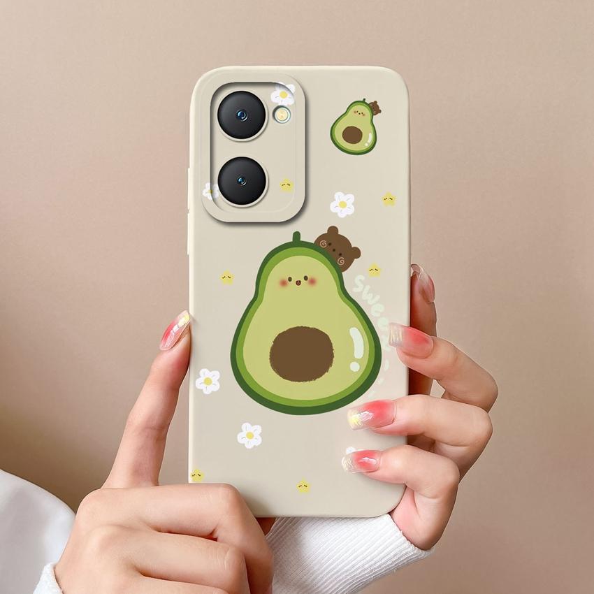 For Vivo Y03t Y02t iQOO U5x Z9 Lite Y400 Pro Y18i Y18t Cute Avocado Pattern Phone Case Lens Protection Liquid Silicone Shockproof Shell For Vivo Cover