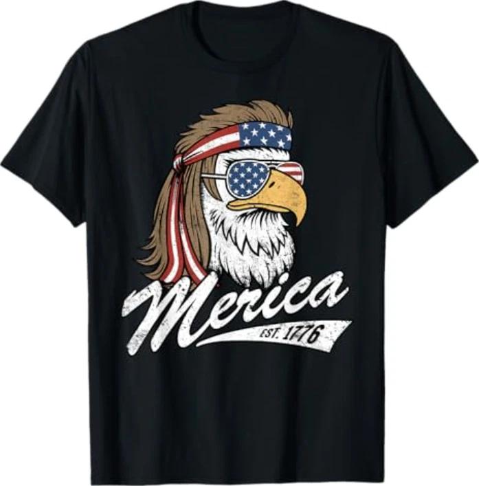 Merica Eagle USA American Flag Vintage Funny T-Shirt XL