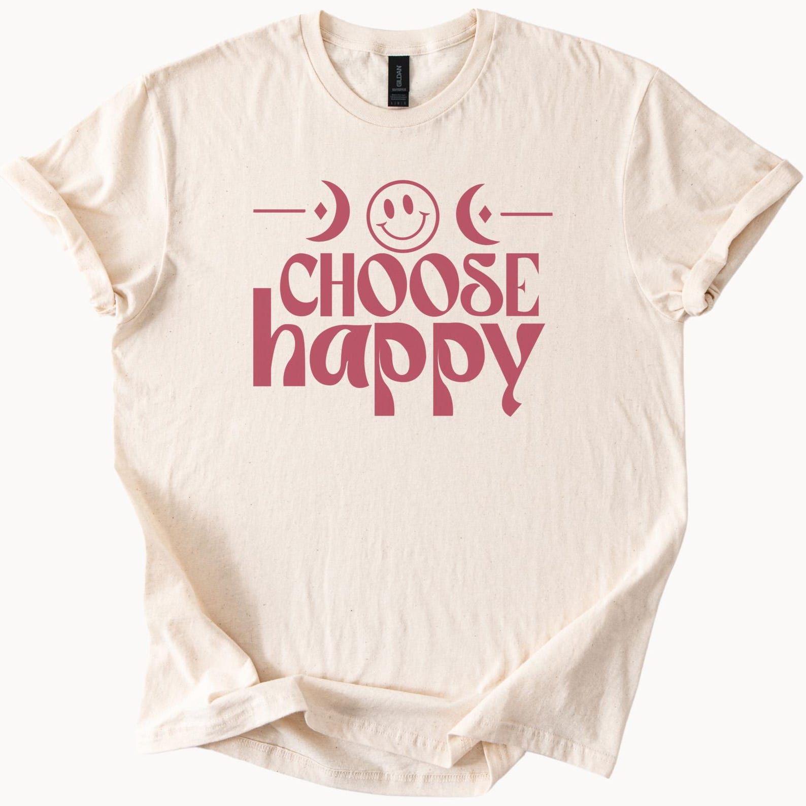 Choose Happy Graphic T Shirt Retro Smiley Face Positive Affirmation Tee Moon Phases Inspirational Shirt Motivational Gift 100