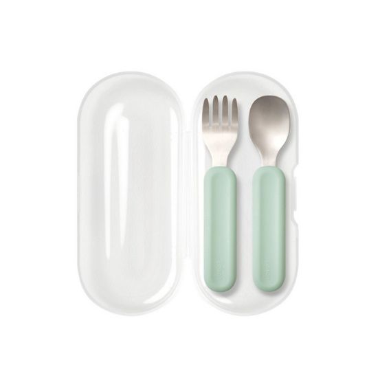 Edison Easy-Grip Silicone Spoon & Fork Set with Case Mint
