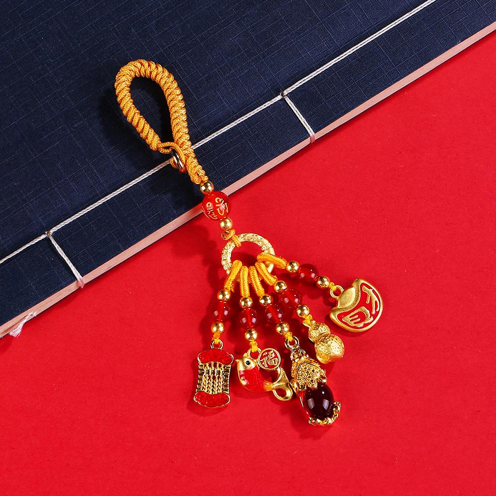 Retro Cloisonné Enamel Keychain Pendant - Sand Gold Handbag Accessory
