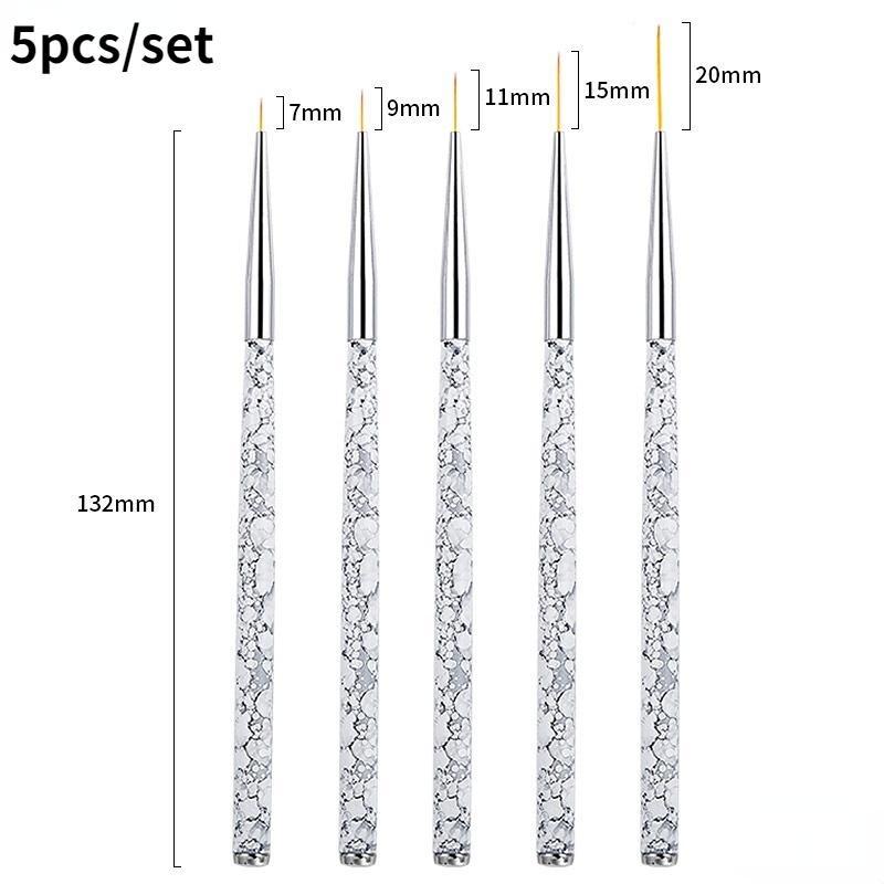 5/7/9mm 11/15/20mm Nail Brush Acrylic French Stripe Line Painting Drawing Flower Pen Gel UV Polish Marble Handle Manicure Tools