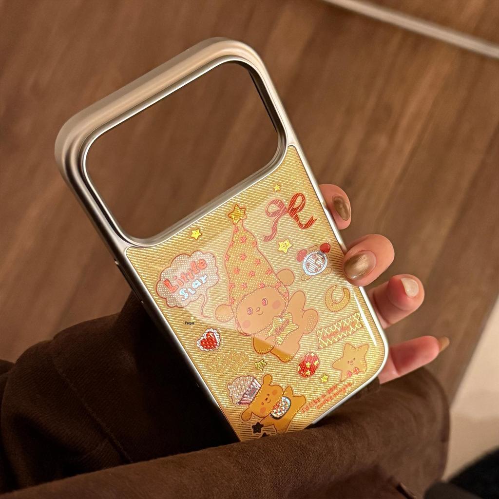 Compatible with Apple 17 Pro Max: Gilded Yellow Stars & Small Dog Cartoon Electroplated Case for iPhone 15/13.