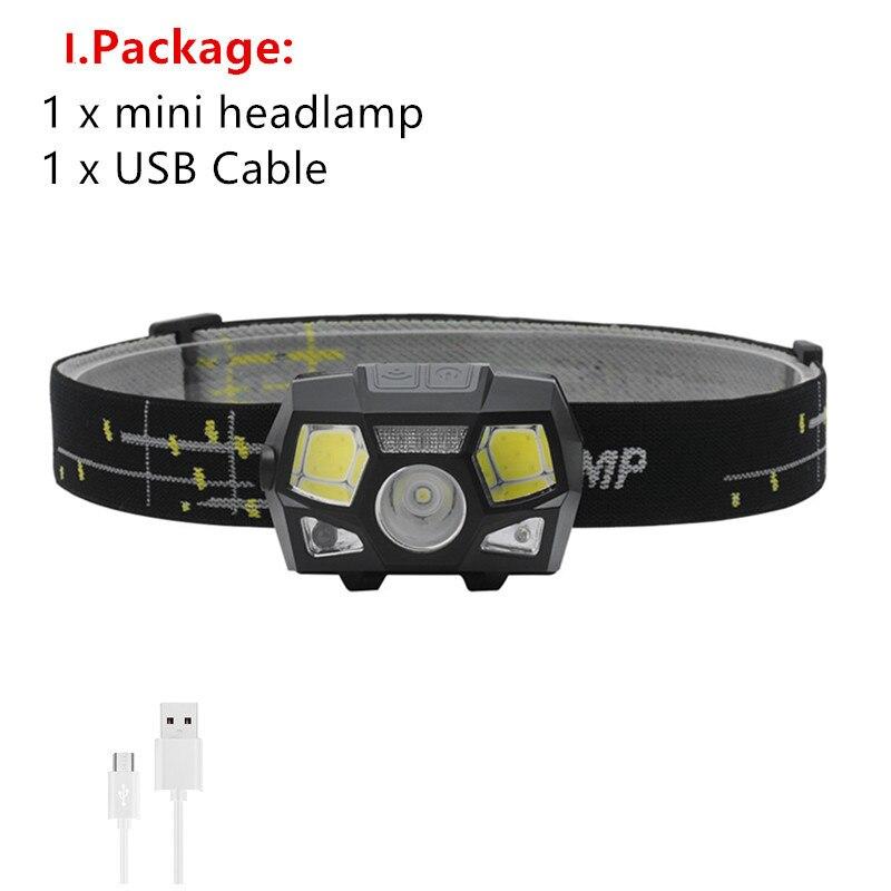 Strong Light XPE+COB+red Light USB Charging Sensing Headlights Waterproof Night Fishing for Erbium Camping Lights