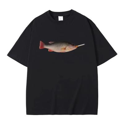 Fish Smoking Funny Vertebrata Lovers Meme T-shirts Men Women Casual Cotton Vintage Short Sleeve T-shirts Male Oversized T Shirts