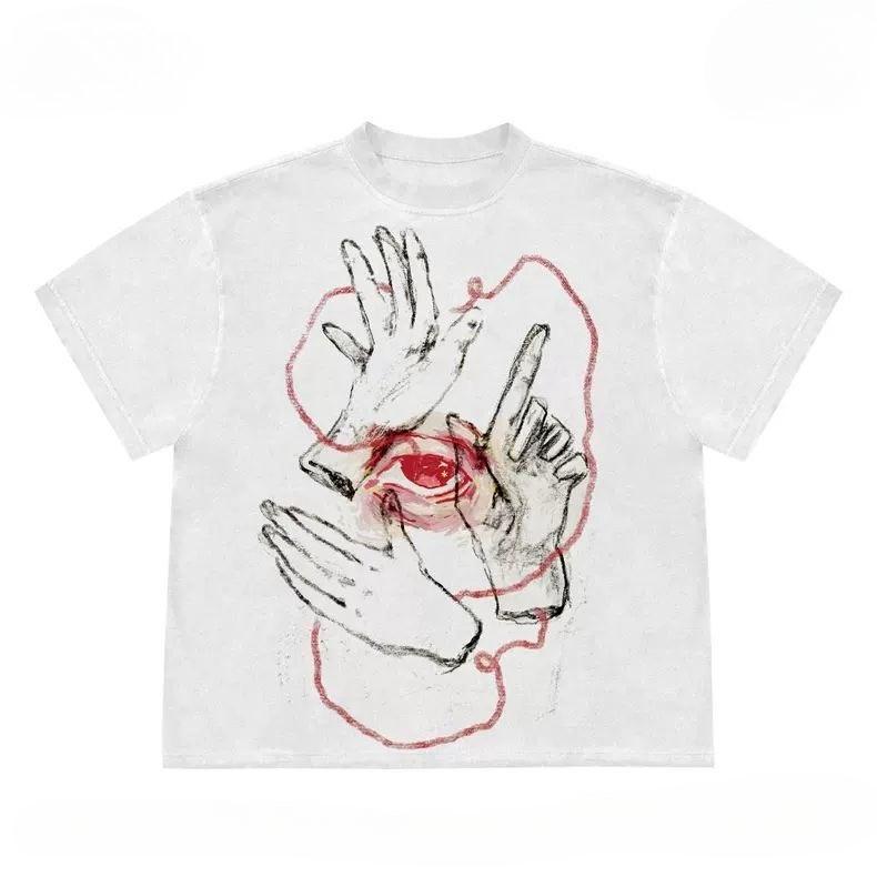 

Hand-draw Hands and Eyes Graphic Print Autumn Pure Cotton Men s and Women s T-shirt Short Sleeve Street Fashion Trend Clothing S