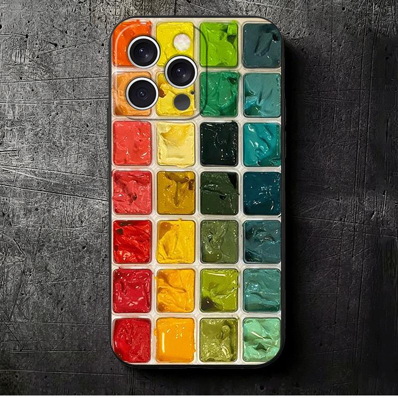 Watercolors Set Paint Palette Soft Phone Case for iPhone 16 16E 17 Air 15 Pro Max 14 Plus 13 Mini 11 12 7 Black Cover Back Shell