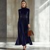 2026 Women's Elegant Gold Velvet Long-Sleeve Slimming Dress with Waist-Cinched Design for Autumn/Winter.