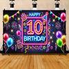 A 10th Birthday Party Banner, Vibrant Neon Design, Multi-purpose Celebration Decoration, Studio Background