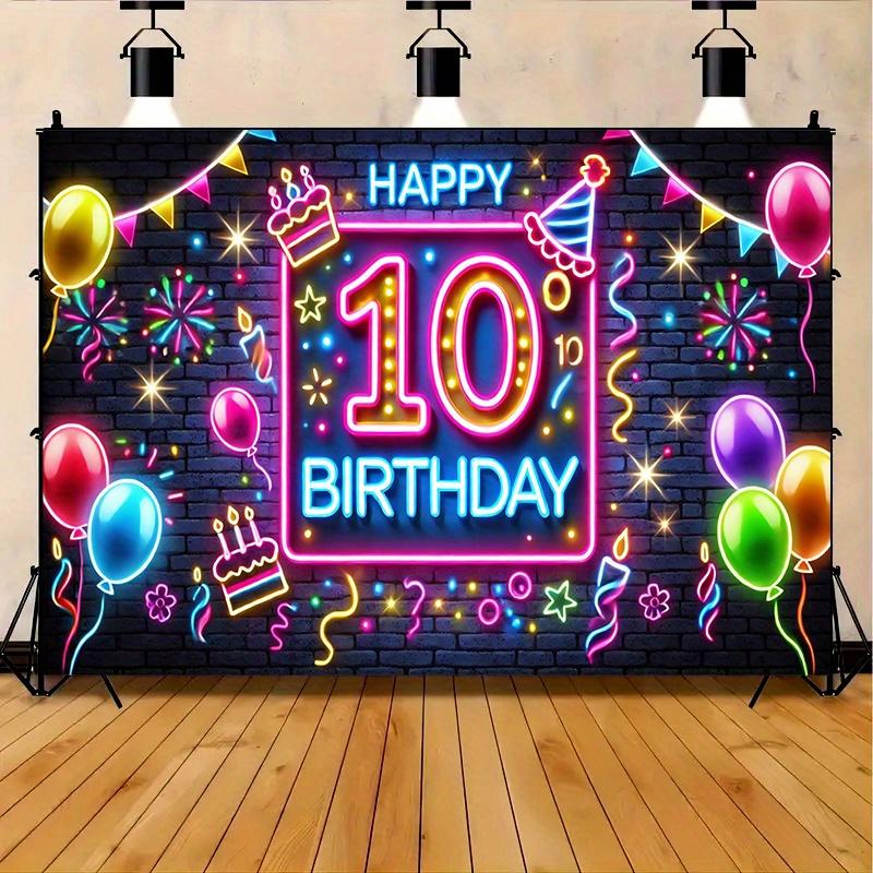 A 10th Birthday Party Banner, Vibrant Neon Design, Multi-purpose Celebration Decoration, Studio Background