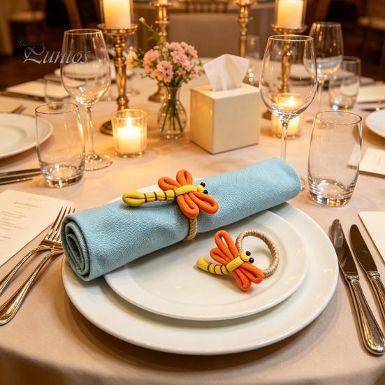 Rustic Dining Table Accessories Dragonfly Napkin Rings, Handmade Holders, Reusable Photo Prop Decor Farmhouse Rings for Home Setting