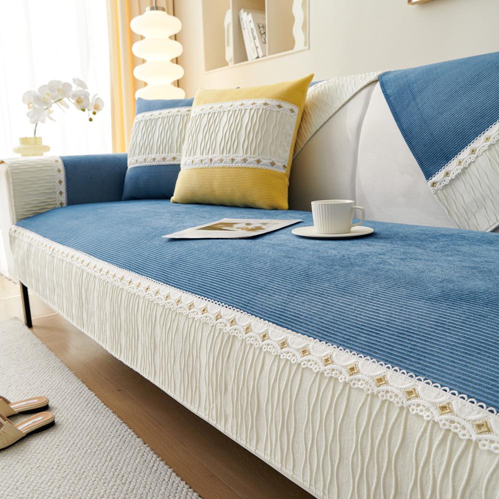 Striped Velvet French Sofa Cushion Winter Thickened Non-Slip Seat Cushions Sofa Cover Cover Cloth