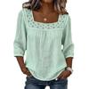 Dames Zomer Effen Kleur Casual Vierkante Hals Kant Ingezet 3/4 Mouw Top