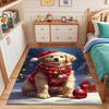 Golden Retriever In Christmas Outfit Patterned Carpet, Suitable As a Non Slip Play Mat for the Living Room and Bedroom Sofa