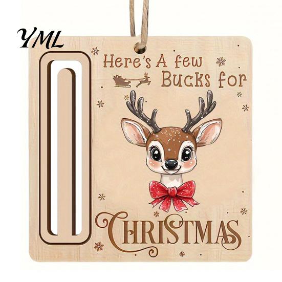 Personalized Cash Gift Tags Rustic Santa Reindeer Money Holder Ornament, Wooden Card Christmas Tree Wood Decorations Clip with Slot, Hanging
