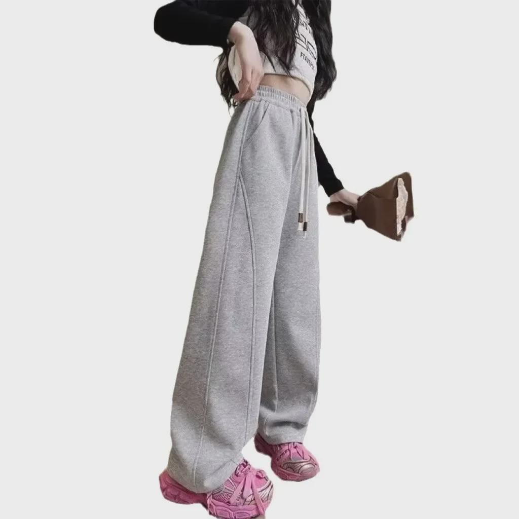 2024 Pink Girls' Wide-Leg Sweatpants: Autumn/Winter Casual Sport Style for Medium to Large Children