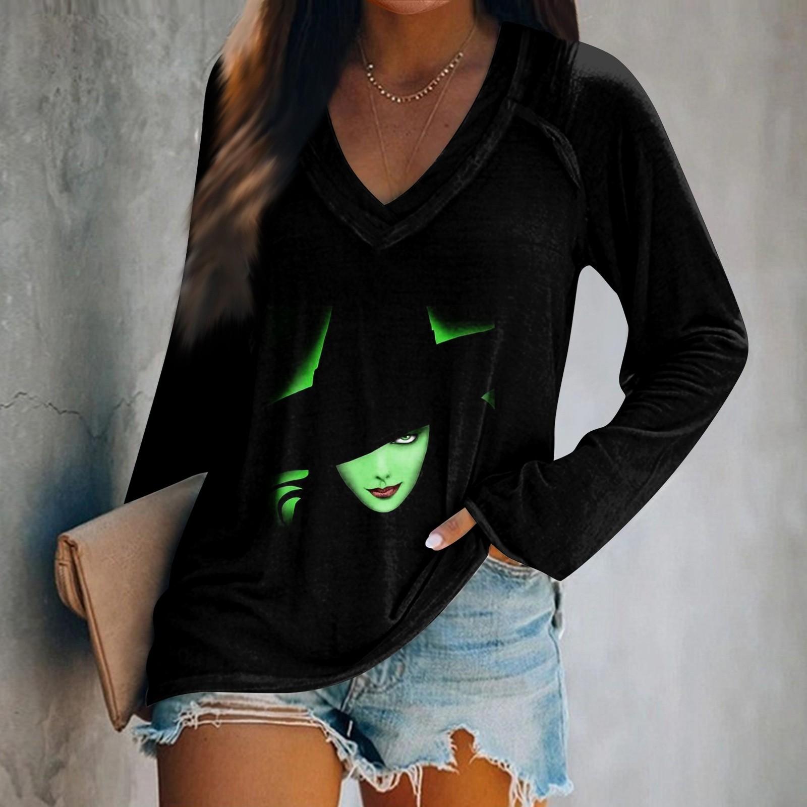 

Женская футболка с длинным рукавом и V-образным вырезом с принтом, повседневные базовые топы XXXL чёрный