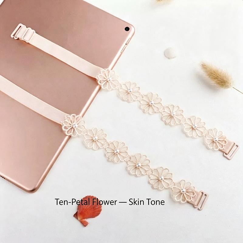Lace Butterfly Bra Straps 1 Pair Faux Pearl Adjustable Buckle Non-slip for Backless Cocktail Dress Party