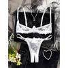 White Lace Three-Point Open Crotch & Bust Lingerie Set with Cutout Thong