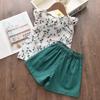 Girls Summer Flutter Sleeve Floral Top And Solid Loose Shorts Two Piece Set Kids Casual Outfit