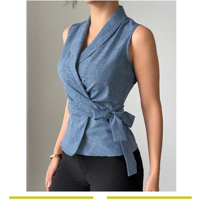 Summer new V-neck women's fashionable solid color strappy sleeveless top