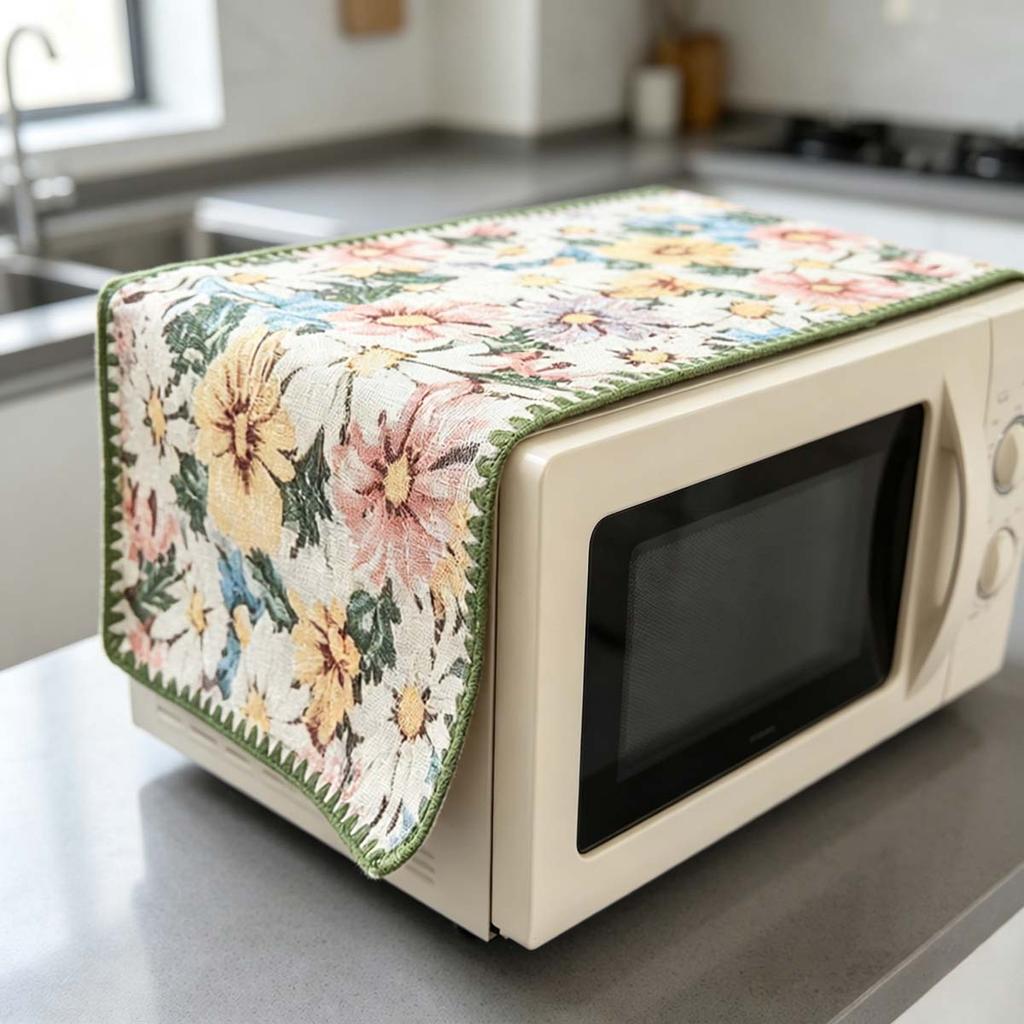 30x90cm Non Fading Cotton Linen Microwave Dust Cover Washable Protector