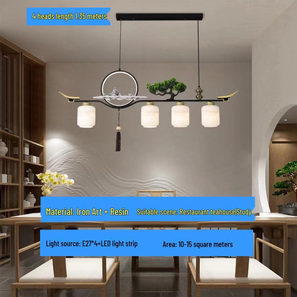 Modern Zen Dining Pendant Light: Pine-Inspired Multi-Head Strip Lamp for Tea Table or Study Desk