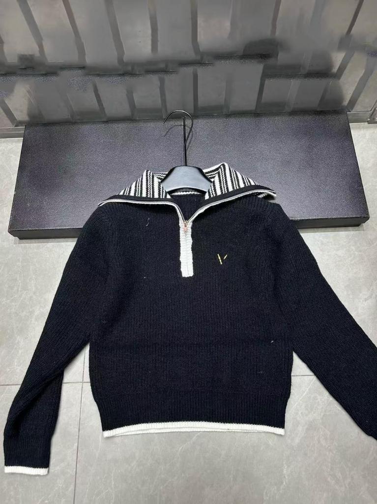 Shengjia 025 New Autumn/Winter Letter Embroidery Half-Zip Lapel Knit Long Sleeve Loose Top