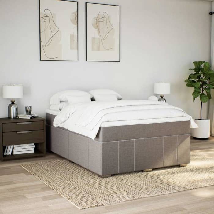 VidaXL Slat Bed Base with Mattress Taupe 140x200 Cm Fabric 3285481