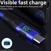 1m USB-C To USB-C Cable Digital Display 3A/20V 60W Fast Charging Braided Data Cord for Smartphones Tablets