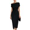 Women’s Off Shoulder Midi Dress Asymmetrical Hem Ruched Bodycon Elegant Cocktail Party Dress for Formal Events