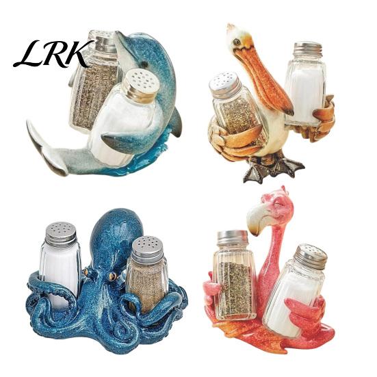 Cartoon Style Kitchen Rack Creative Animal Condiment Holder, Resin Organizer for 2 Spice Oil-resistant Jars, Cute Flamingo Pelican Dolphin Octopus