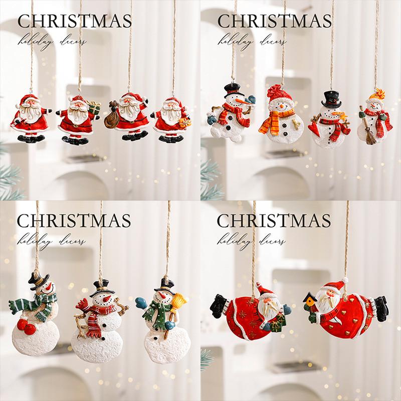 Snowman And Santa Christmas Resin Decor Figures Pendant For Holiday Celebration