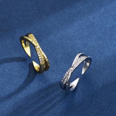 Minimalist Gold-Tone Women's Ring with Zircon, Niche Design, Open Index Finger Style