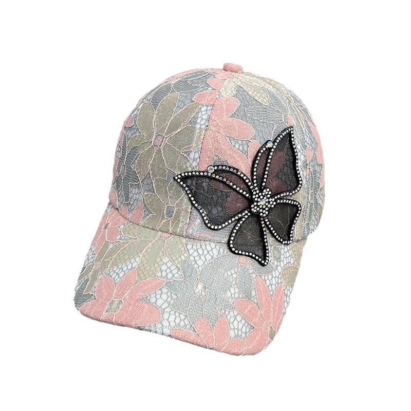Versatile Summer Rhinestone Butterfly Baseball Cap Mom Lace Thin Breathable Sun Protection Fashionable Mother Baseball Hat for Women