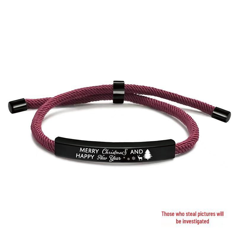 Stainless Steel Black Red Woven Rope Bracelet - Trendy European and American Fashion, Engraved, Christmas Gift