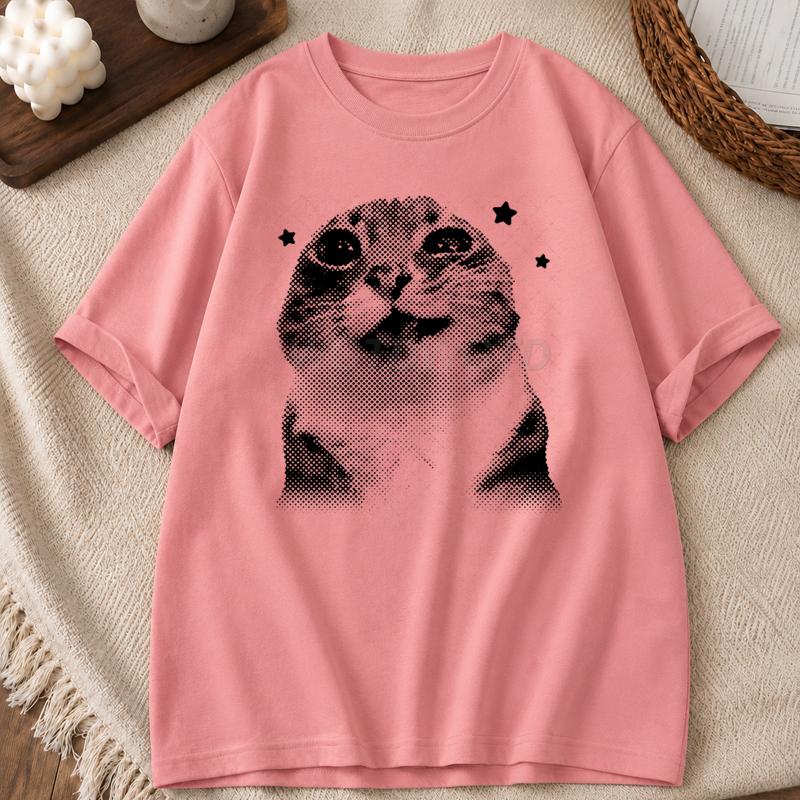 Y2k Funny Cat Meme T Shirt Clothing Anime Cartoon Cat Unisex Unisex Summer Tops Harajuku Tops Oneck Short Sleeve Tshirts