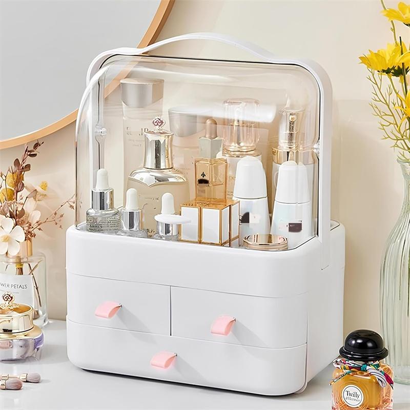 Makeup Organizer for Vanity with Lid and Drawers Skincare Organizers Makeup Organizer Holder Beauty Cosmetic Storage Box JAF224