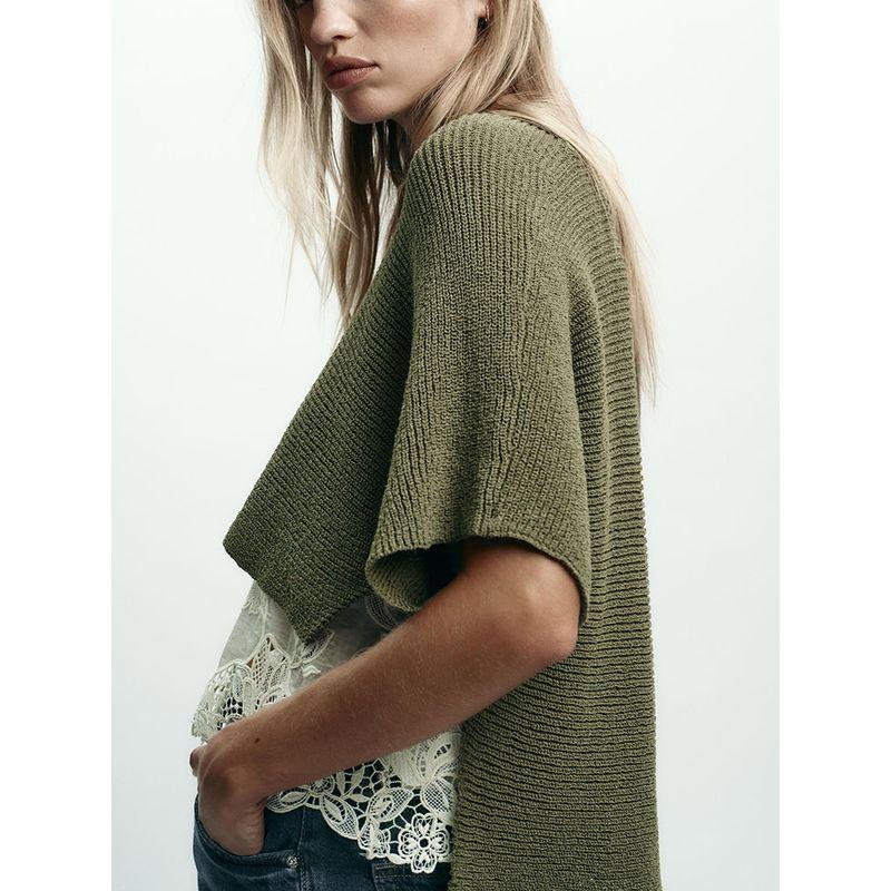 Za2025 Autumn New Women clothes Versatile Short sleeve Patchwork off-Neck Short sleeve Knitwear 2756134 505