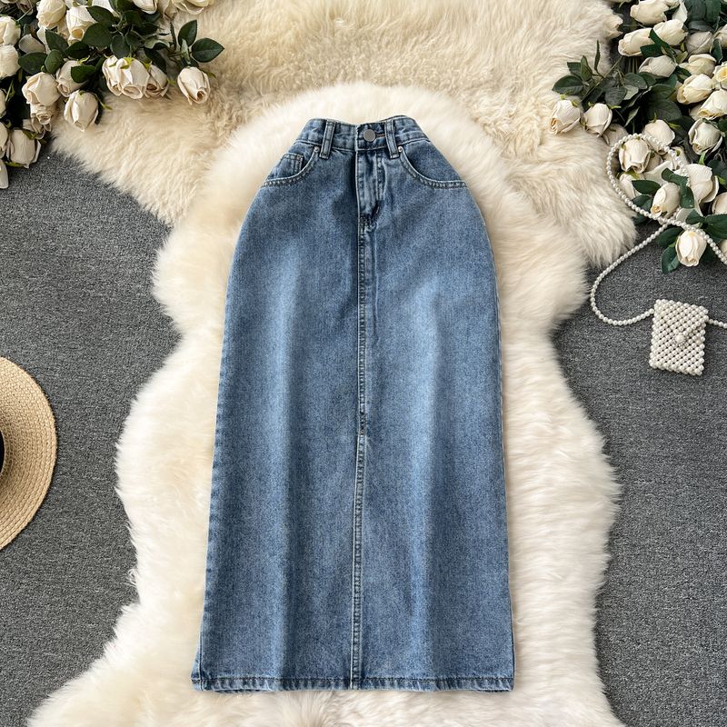 

Минималистичная юбка в K-стиле, легко сочетаемая, стройнящая, с высокой посадкой, для весны Light blue XS